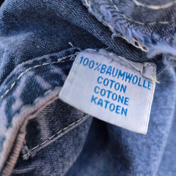 Vintage 80s Short Denim Belted skirt Size M Rhinestone Beaded Above Knee - Picture 8 of 8